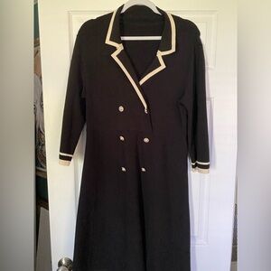 Black Double-Breasted Dress with Cream Trim